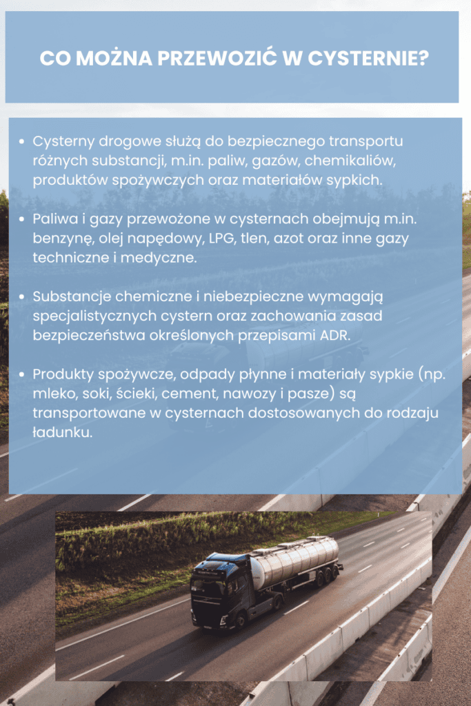 Co można przewozić w cysternie?