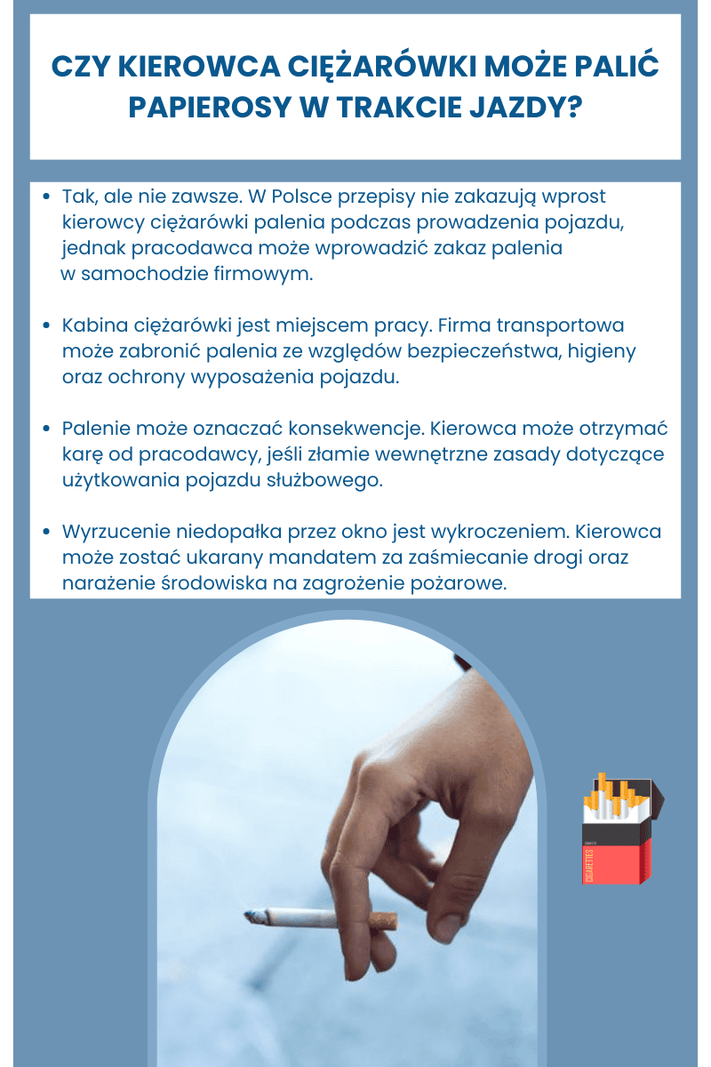 Czy kierowca ciężarówki może palić papierosy w trakcie jazdy?